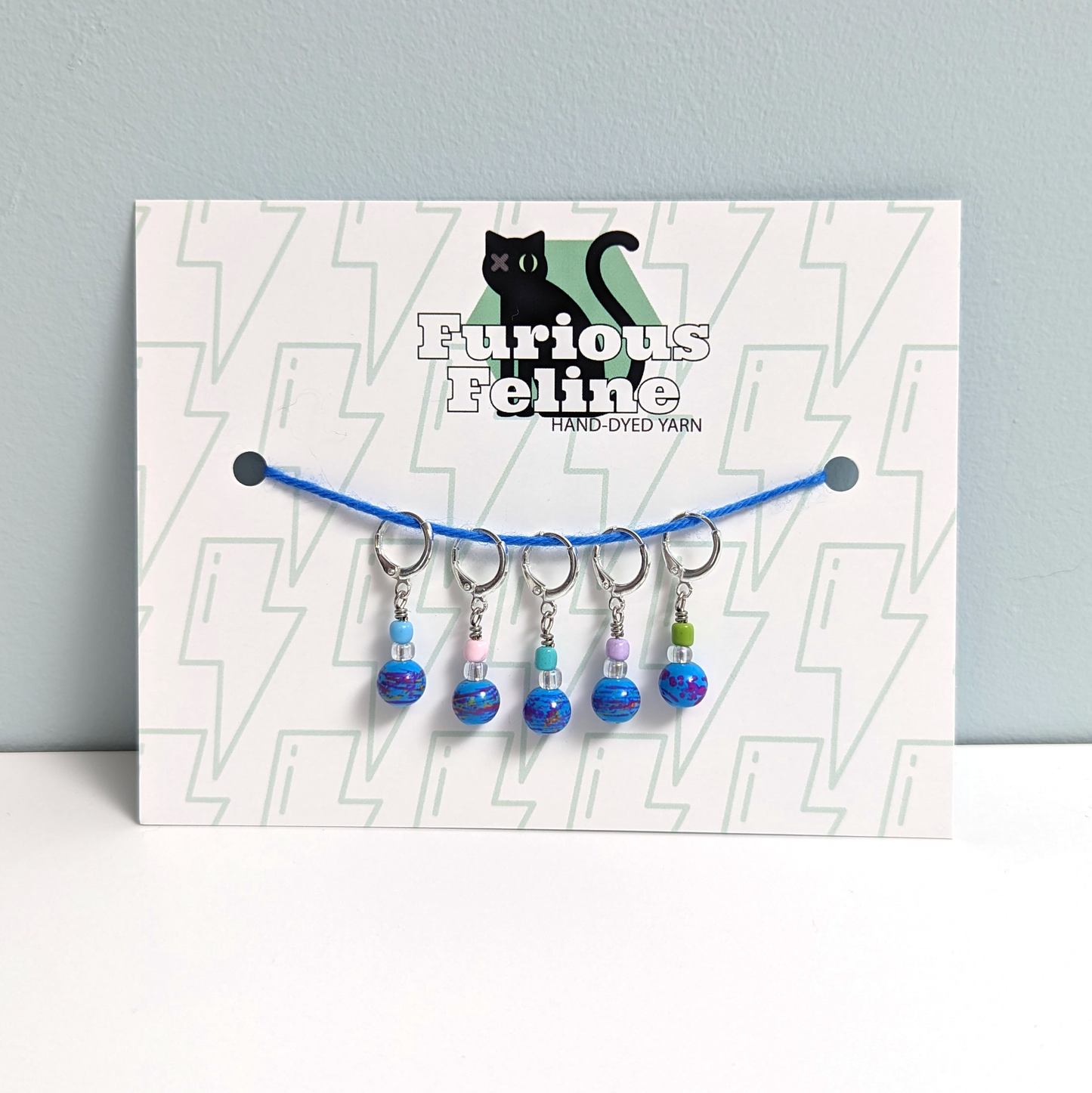 Blue Purple Beaded Stitch Markers, Set of 5