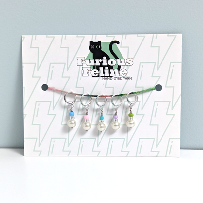 Faux Pearl Beaded Stitch Markers, Set of 5