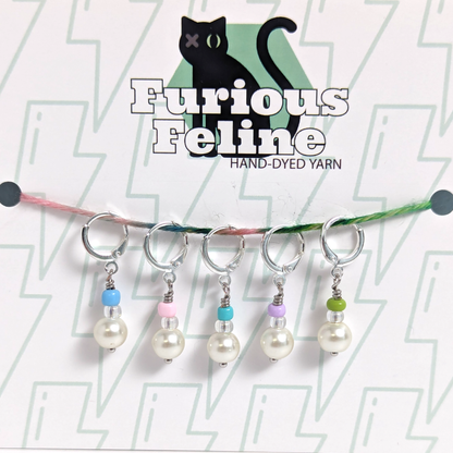 Faux Pearl Beaded Stitch Markers, Set of 5